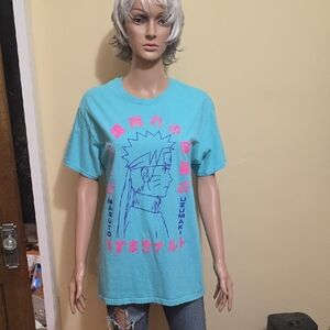 Blue Naruto T-Shirt with Pink Print